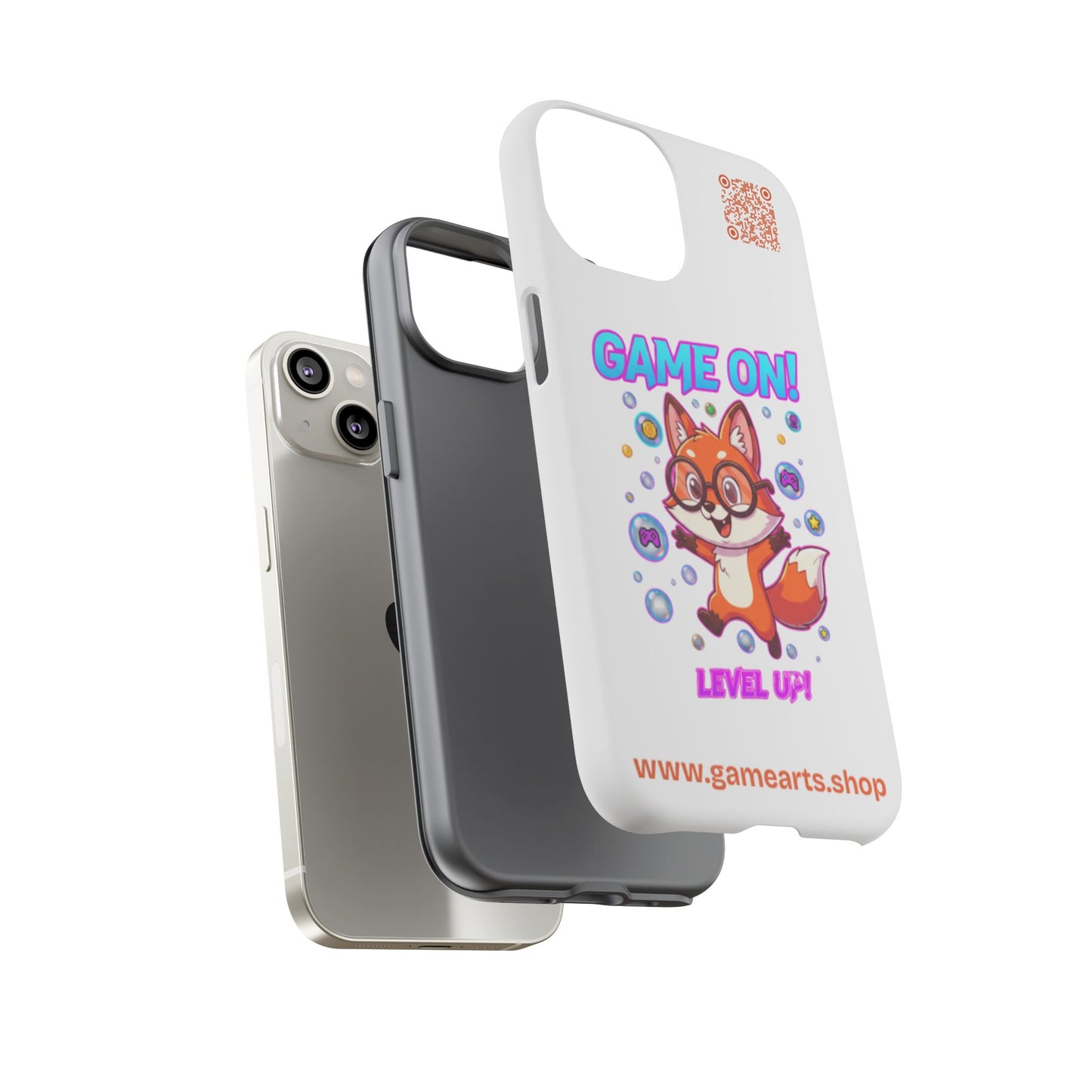 Game On Mobile Case - Cute Fox Design, Gamer Accessories, Phone Cover, Gift for Gamers, Level Up Style