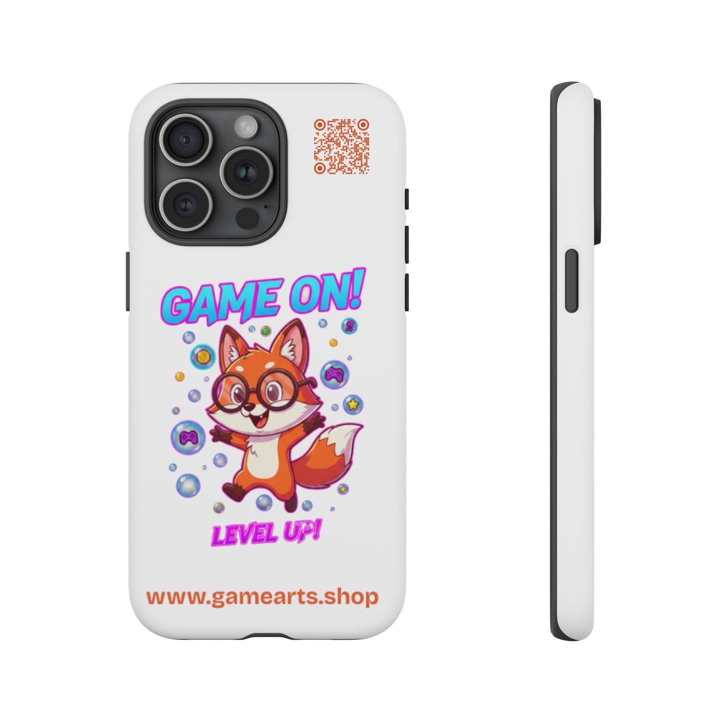 Game On Mobile Case - Cute Fox Design, Gamer Accessories, Phone Cover, Gift for Gamers, Level Up Style