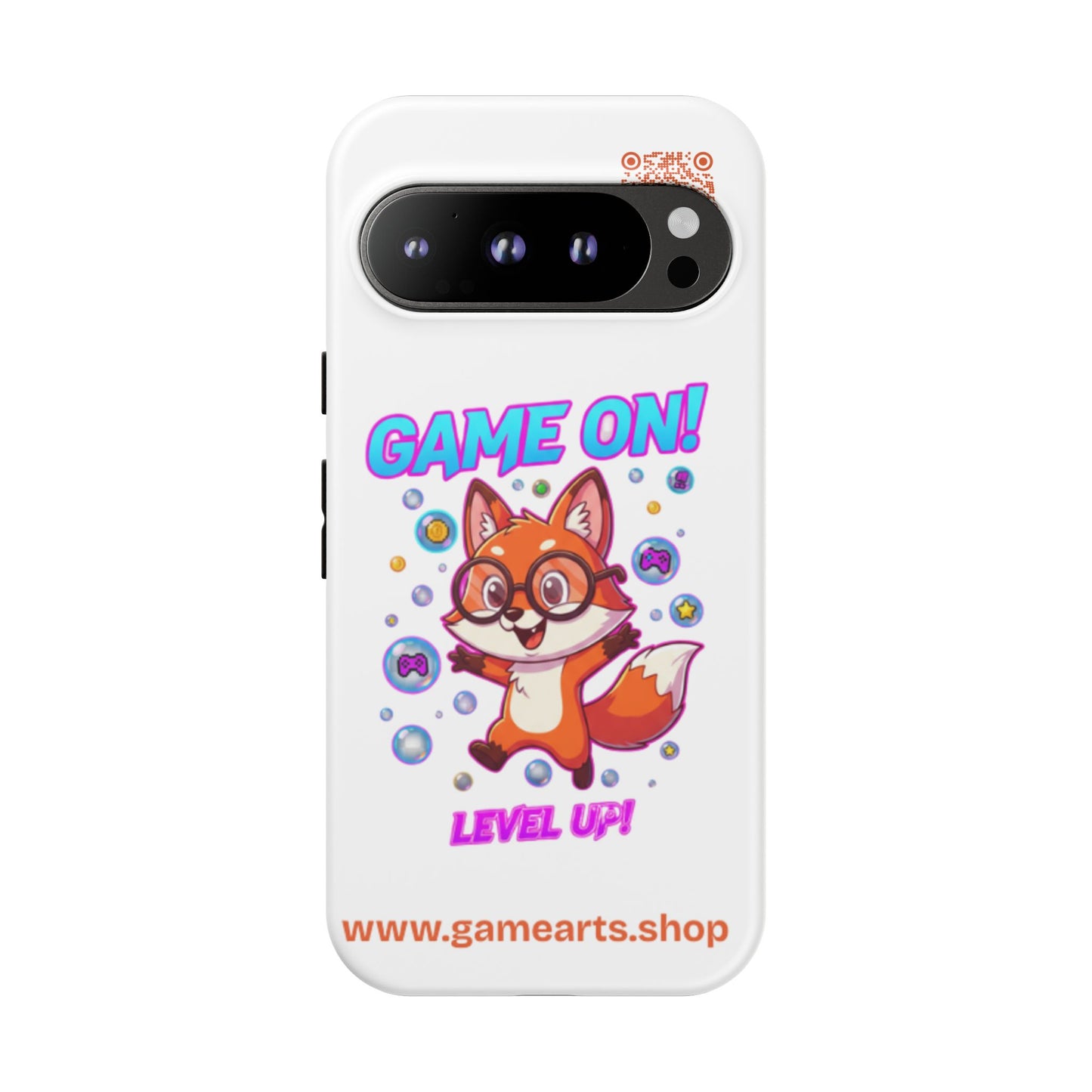 Game On Mobile Case - Cute Fox Design, Gamer Accessories, Phone Cover, Gift for Gamers, Level Up Style