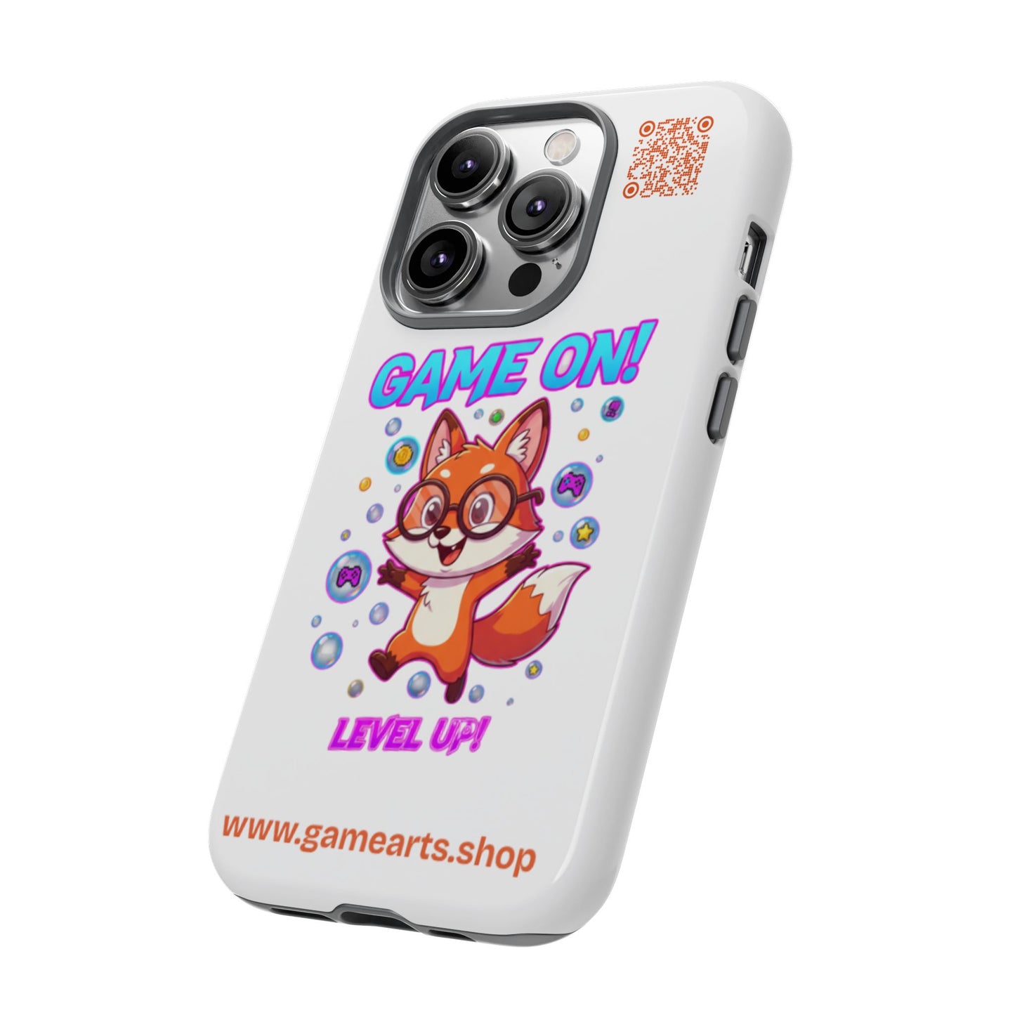 Game On Mobile Case - Cute Fox Design, Gamer Accessories, Phone Cover, Gift for Gamers, Level Up Style