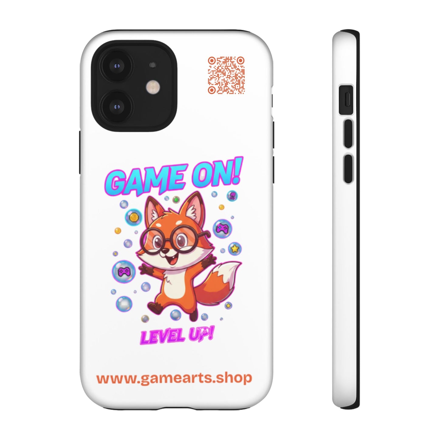 Game On Mobile Case - Cute Fox Design, Gamer Accessories, Phone Cover, Gift for Gamers, Level Up Style