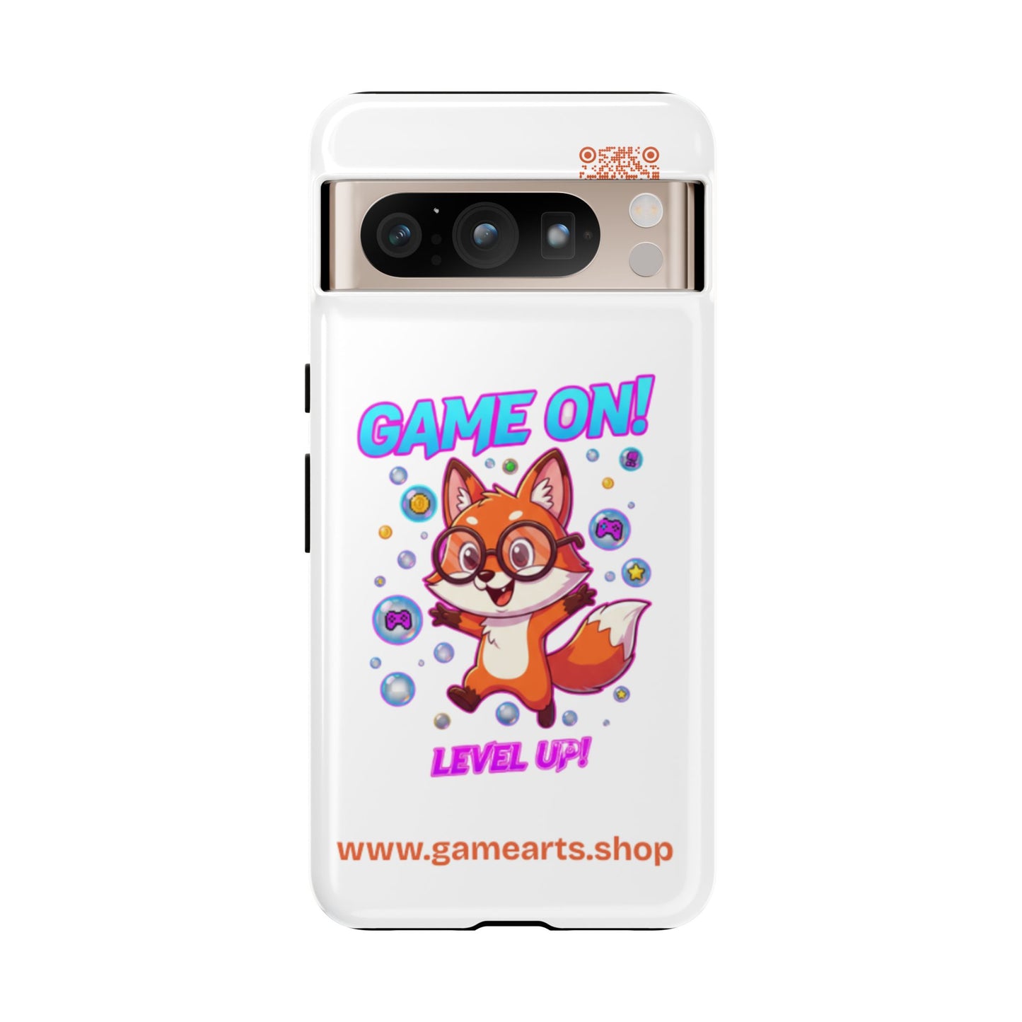 Game On Mobile Case - Cute Fox Design, Gamer Accessories, Phone Cover, Gift for Gamers, Level Up Style