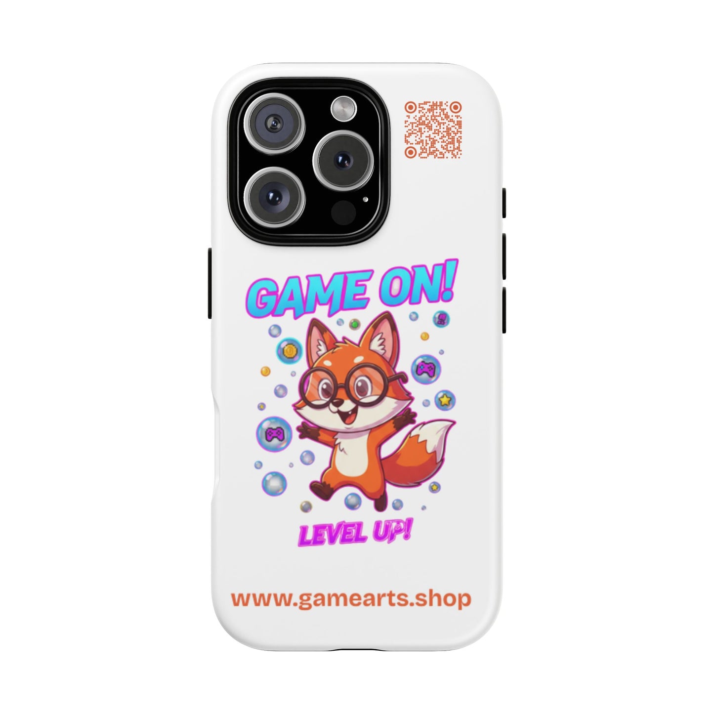 Game On Mobile Case - Cute Fox Design, Gamer Accessories, Phone Cover, Gift for Gamers, Level Up Style