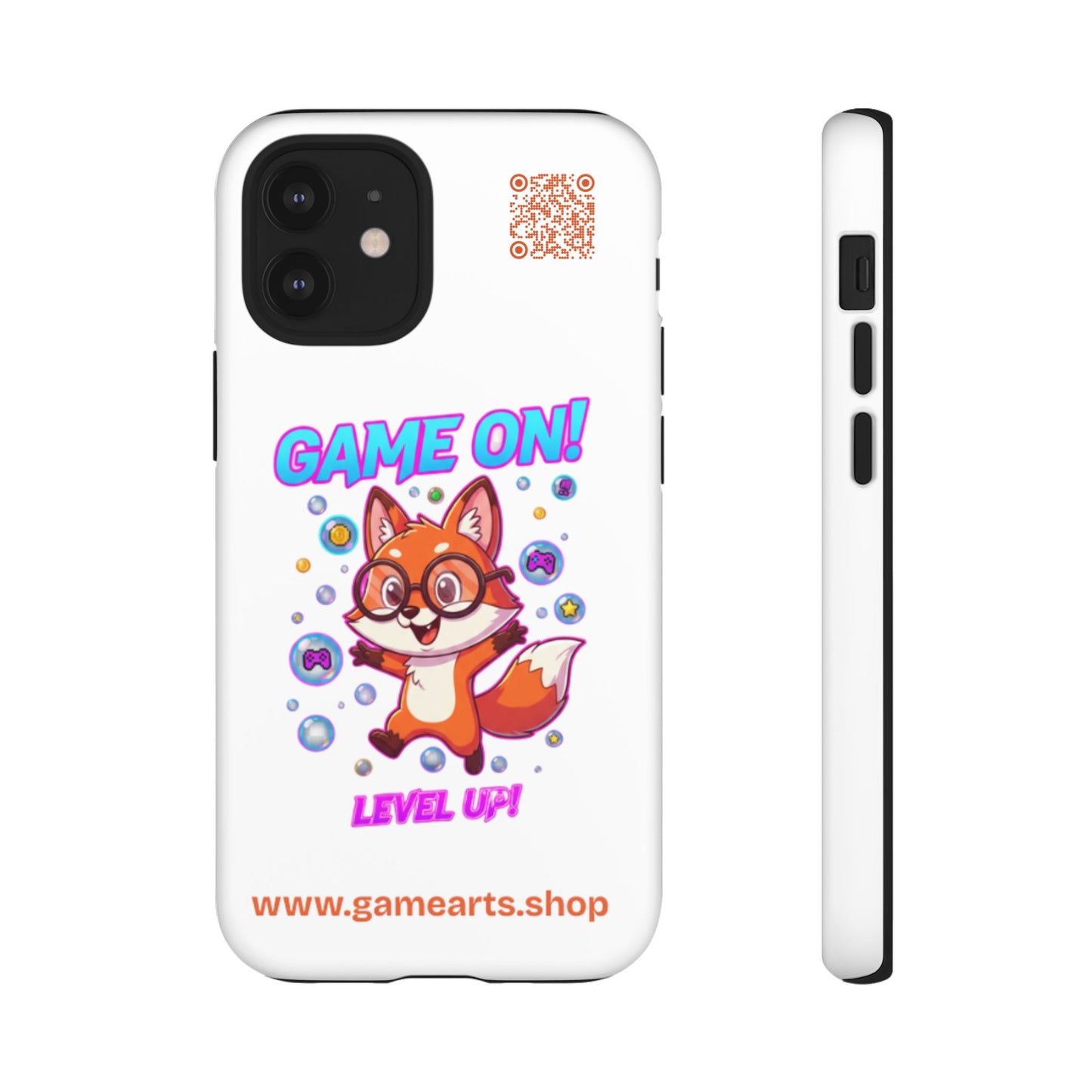 Game On Mobile Case - Cute Fox Design, Gamer Accessories, Phone Cover, Gift for Gamers, Level Up Style