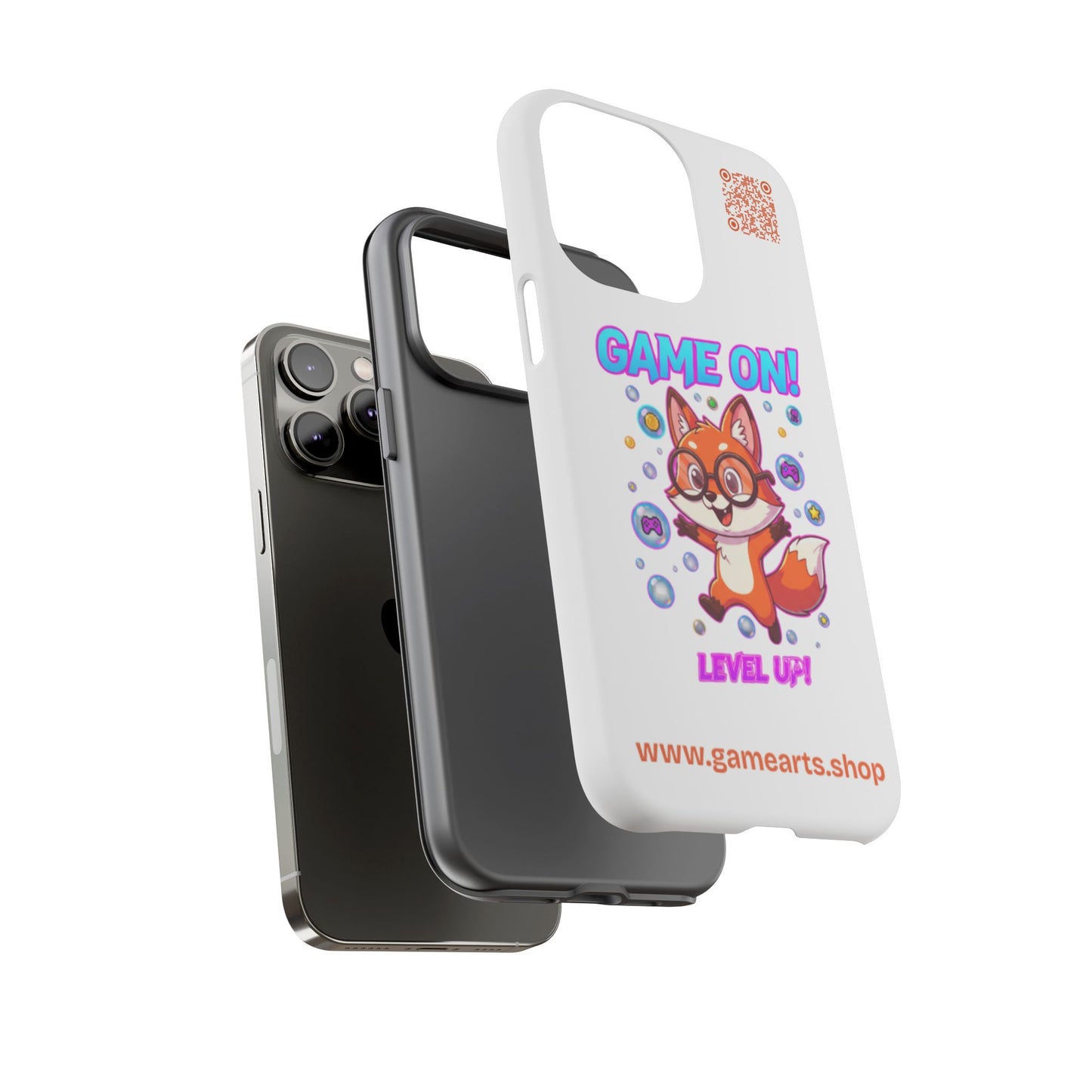 Game On Mobile Case - Cute Fox Design, Gamer Accessories, Phone Cover, Gift for Gamers, Level Up Style