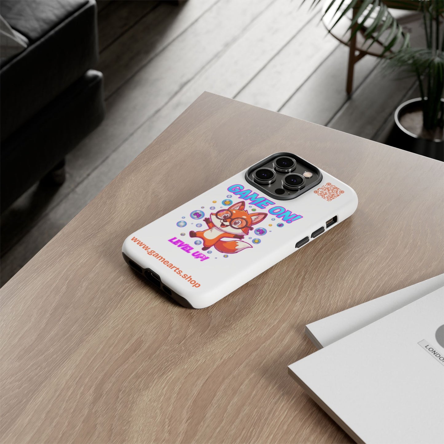 Game On Mobile Case - Cute Fox Design, Gamer Accessories, Phone Cover, Gift for Gamers, Level Up Style
