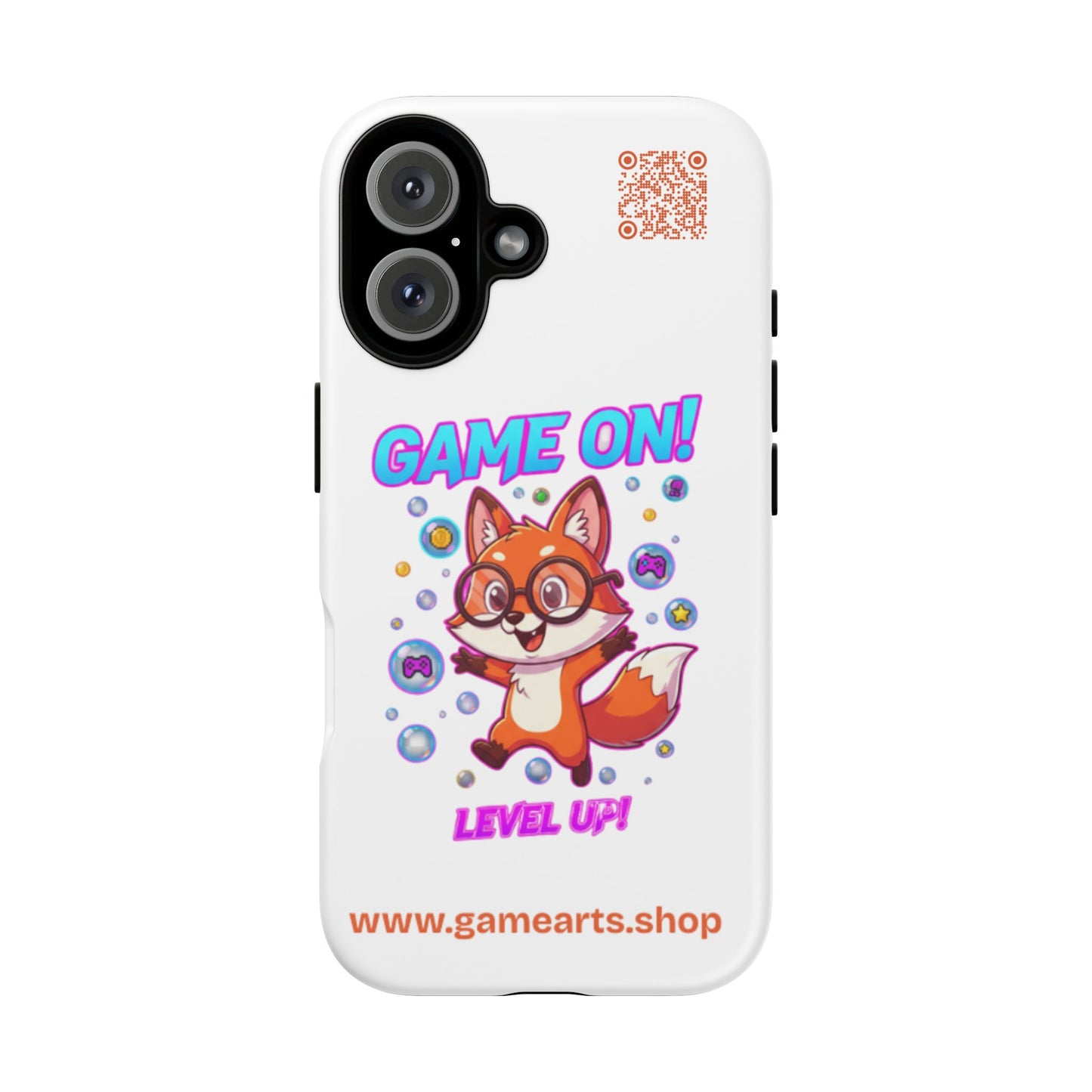 Game On Mobile Case - Cute Fox Design, Gamer Accessories, Phone Cover, Gift for Gamers, Level Up Style