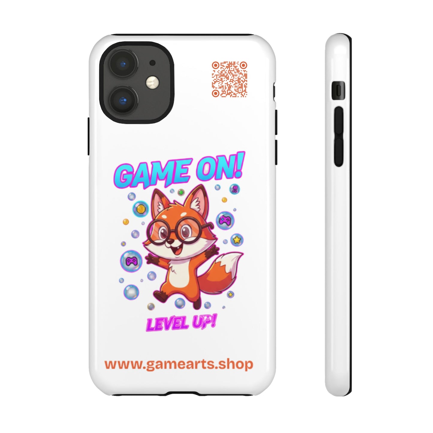 Game On Mobile Case - Cute Fox Design, Gamer Accessories, Phone Cover, Gift for Gamers, Level Up Style