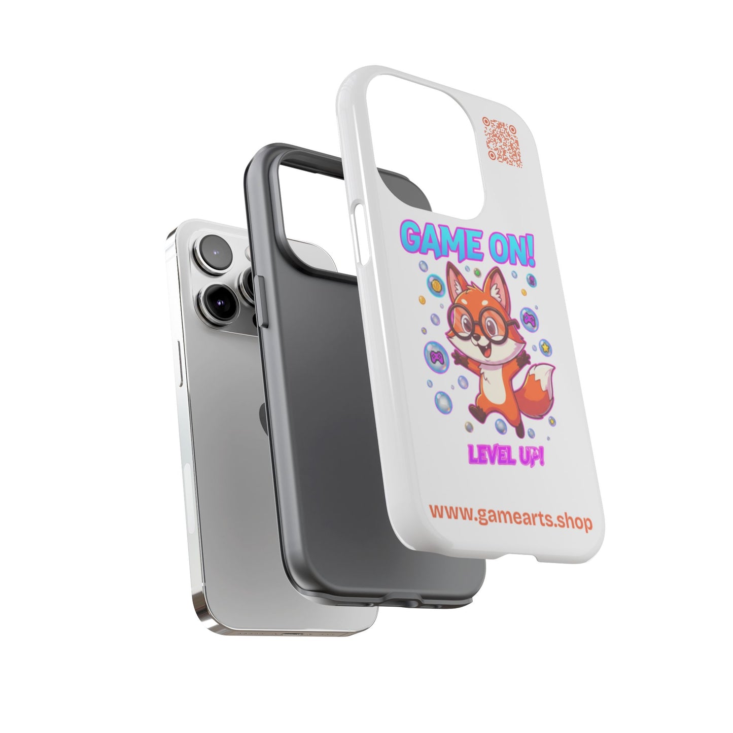Game On Mobile Case - Cute Fox Design, Gamer Accessories, Phone Cover, Gift for Gamers, Level Up Style