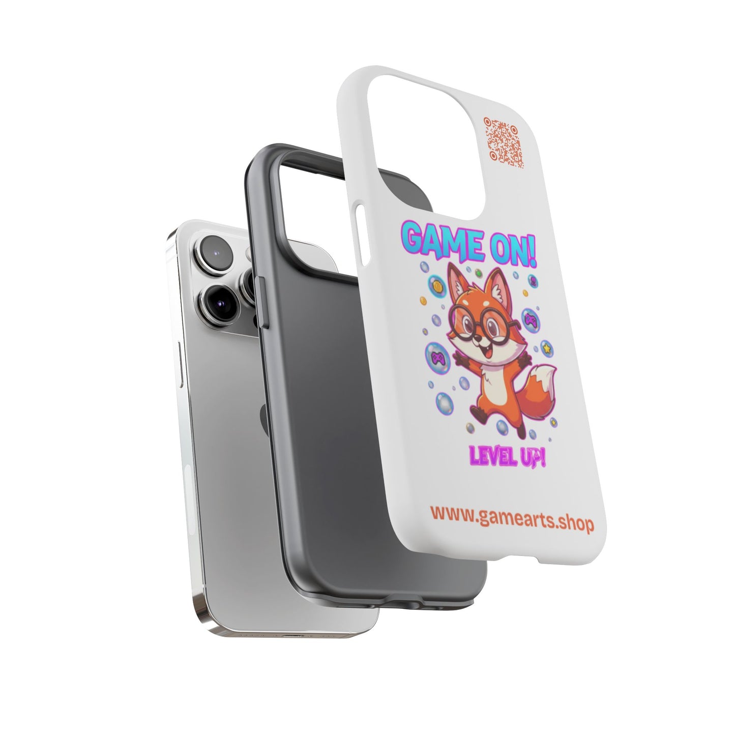 Game On Mobile Case - Cute Fox Design, Gamer Accessories, Phone Cover, Gift for Gamers, Level Up Style