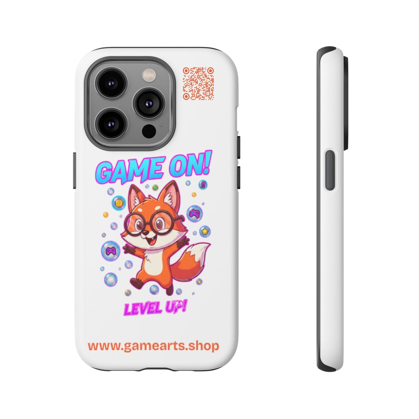 Game On Mobile Case - Cute Fox Design, Gamer Accessories, Phone Cover, Gift for Gamers, Level Up Style