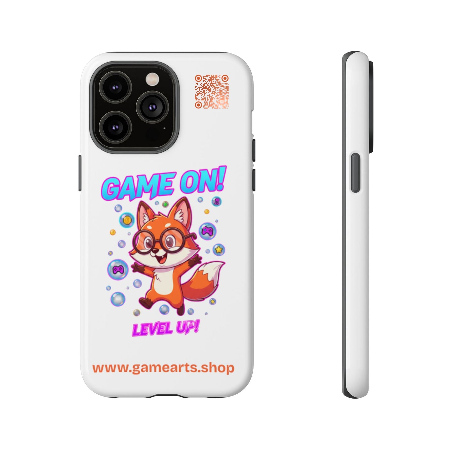 Game On Mobile Case - Cute Fox Design, Gamer Accessories, Phone Cover, Gift for Gamers, Level Up Style