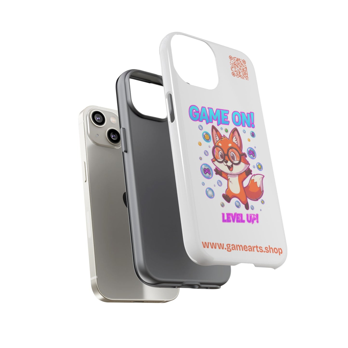 Game On Mobile Case - Cute Fox Design, Gamer Accessories, Phone Cover, Gift for Gamers, Level Up Style