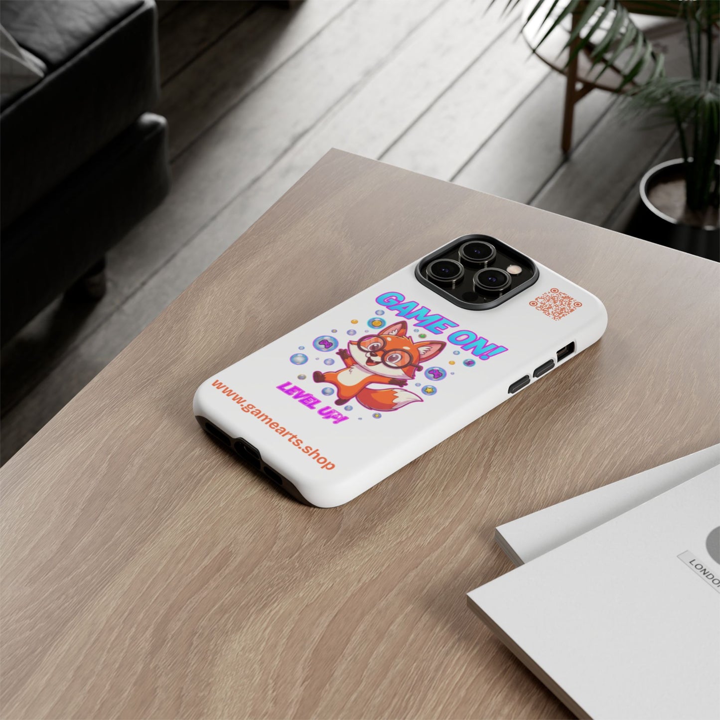 Game On Mobile Case - Cute Fox Design, Gamer Accessories, Phone Cover, Gift for Gamers, Level Up Style