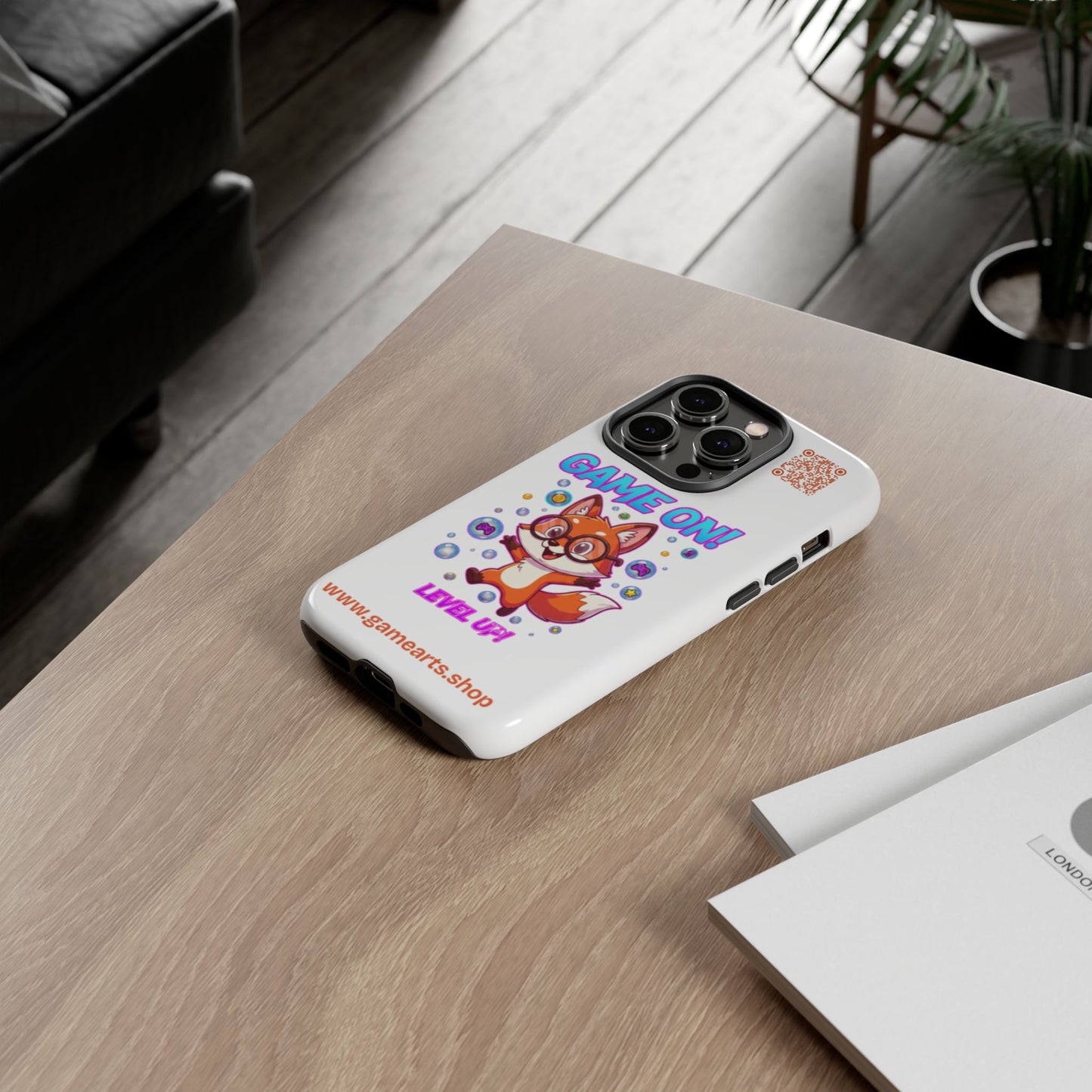 Game On Mobile Case - Cute Fox Design, Gamer Accessories, Phone Cover, Gift for Gamers, Level Up Style