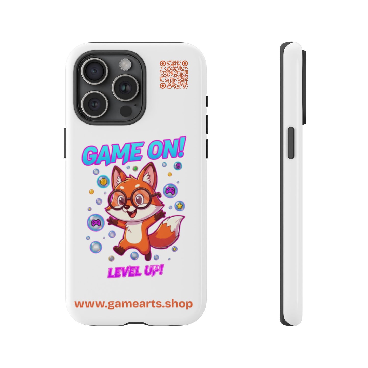 Game On Mobile Case - Cute Fox Design, Gamer Accessories, Phone Cover, Gift for Gamers, Level Up Style