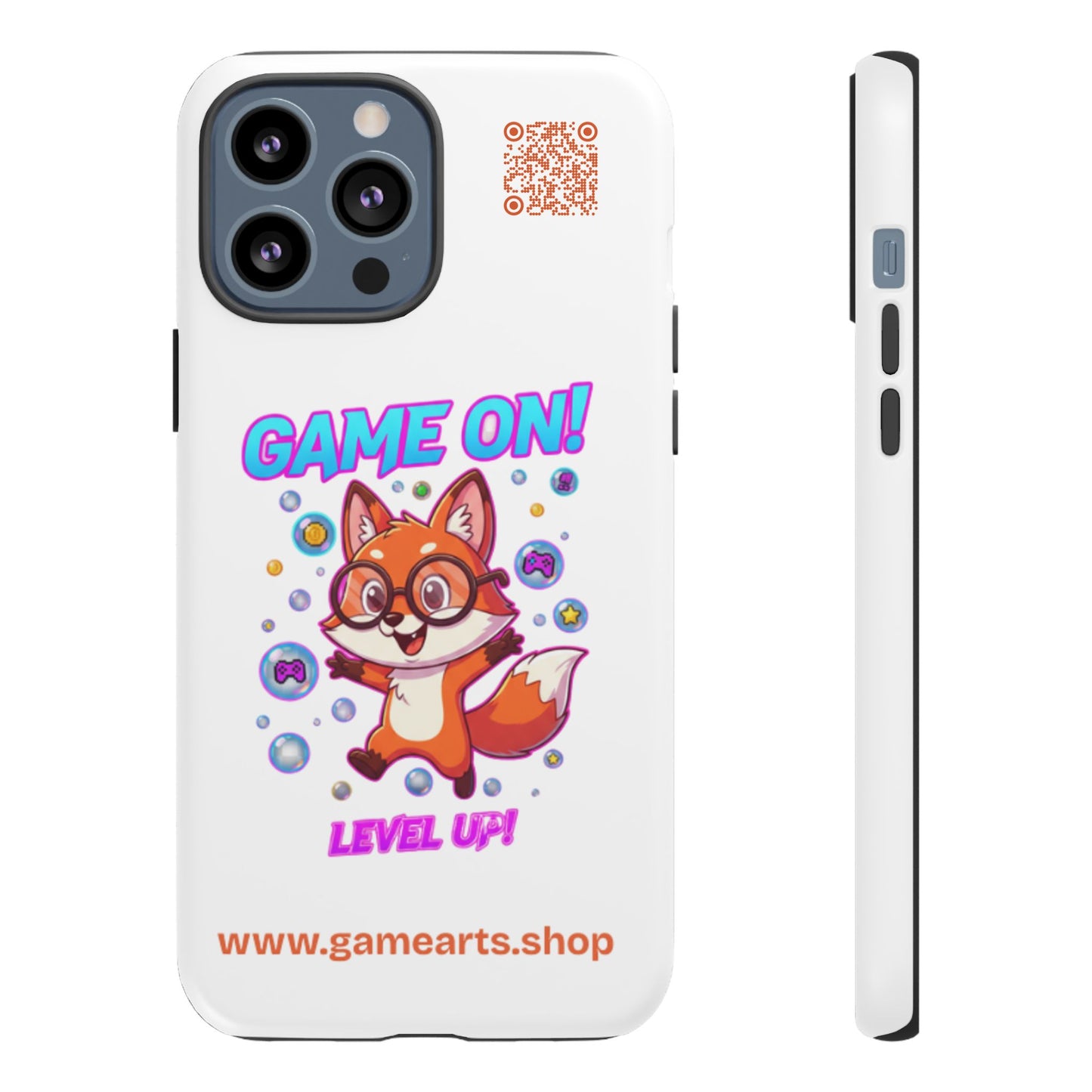 Game On Mobile Case - Cute Fox Design, Gamer Accessories, Phone Cover, Gift for Gamers, Level Up Style