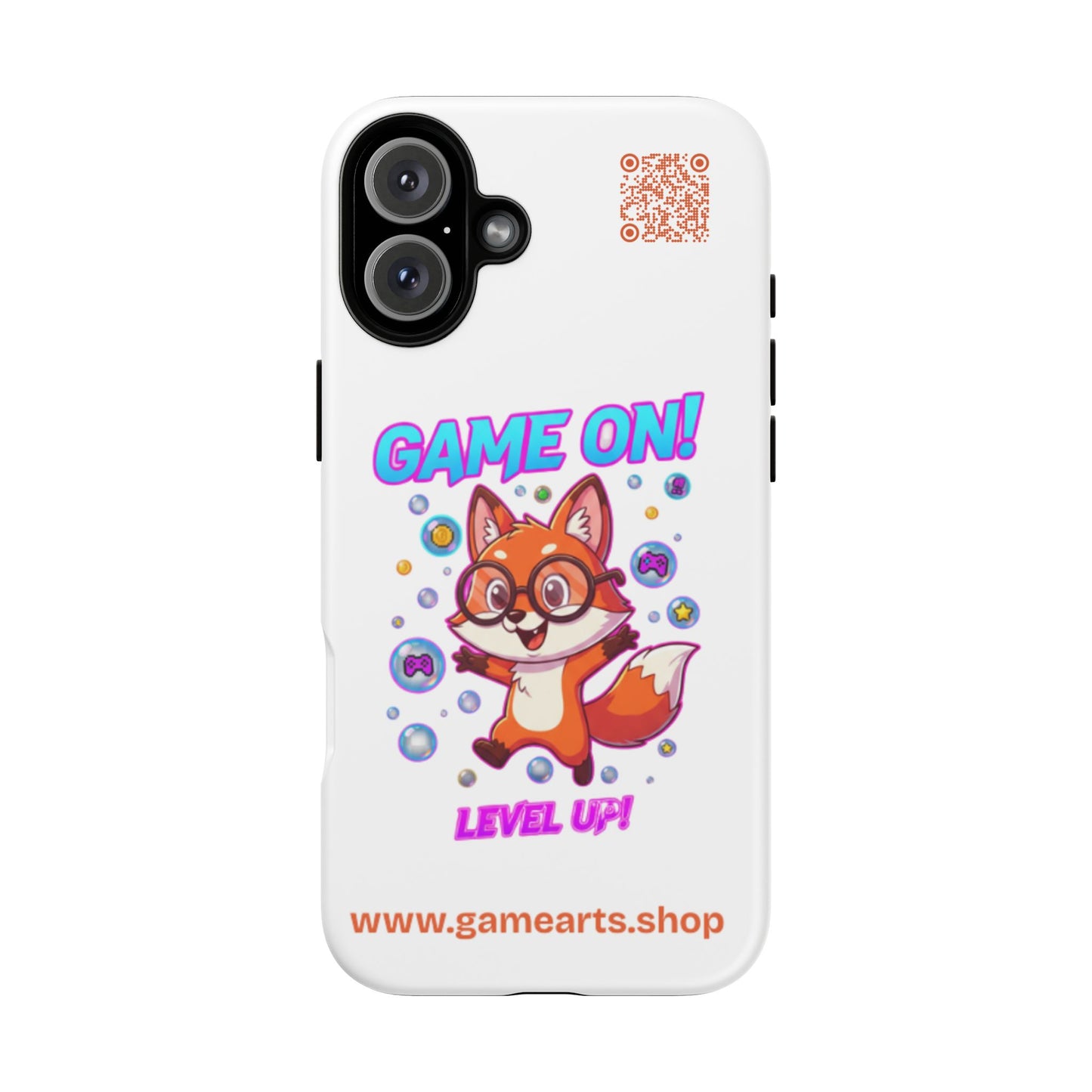 Game On Mobile Case - Cute Fox Design, Gamer Accessories, Phone Cover, Gift for Gamers, Level Up Style
