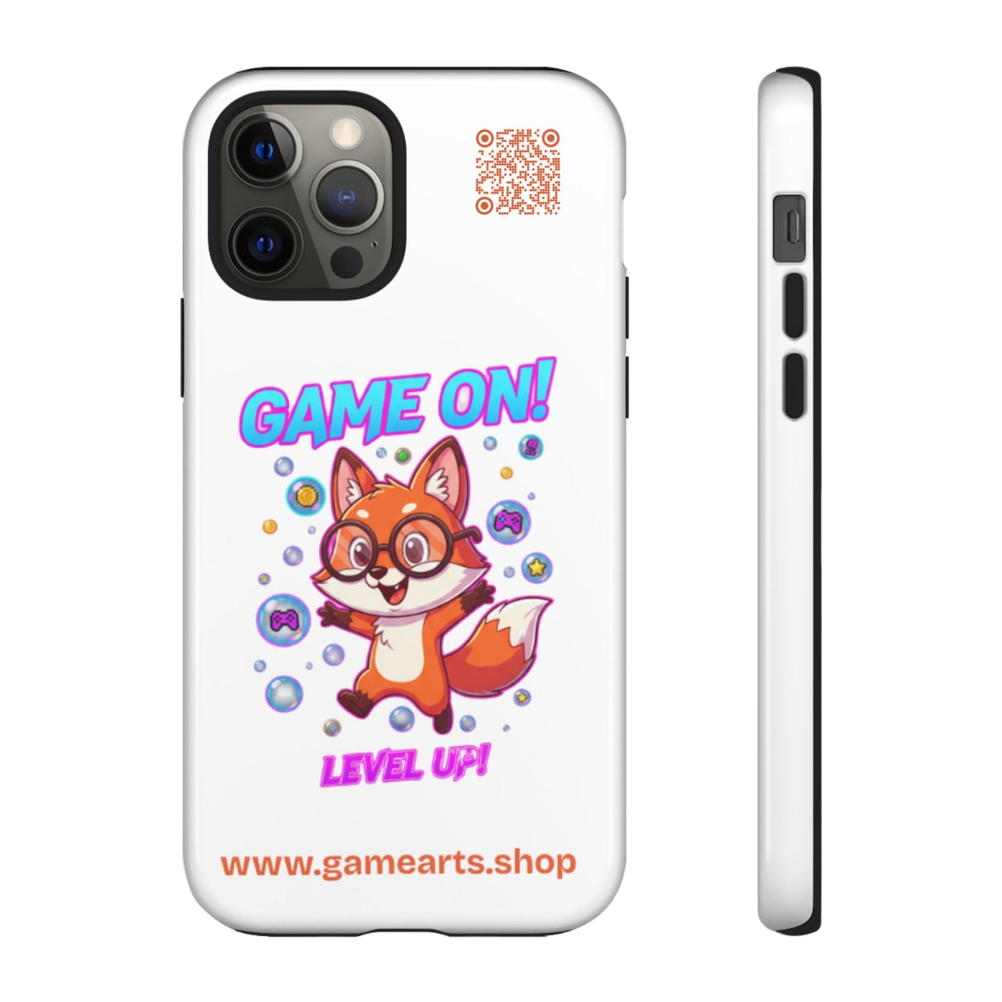 Game On Mobile Case - Cute Fox Design, Gamer Accessories, Phone Cover, Gift for Gamers, Level Up Style