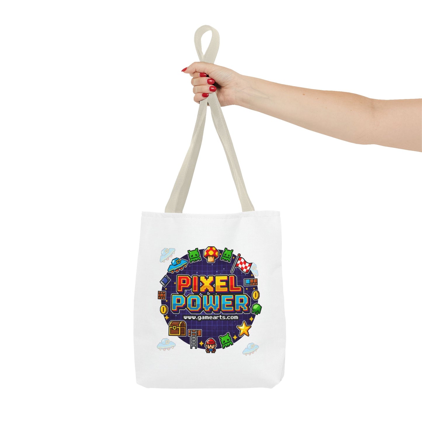 Gaming Tote Bag - Pixel Power Design, Gamer Gift, Eco-Friendly Shopping, Stylish Carryall, Fun Everyday Use