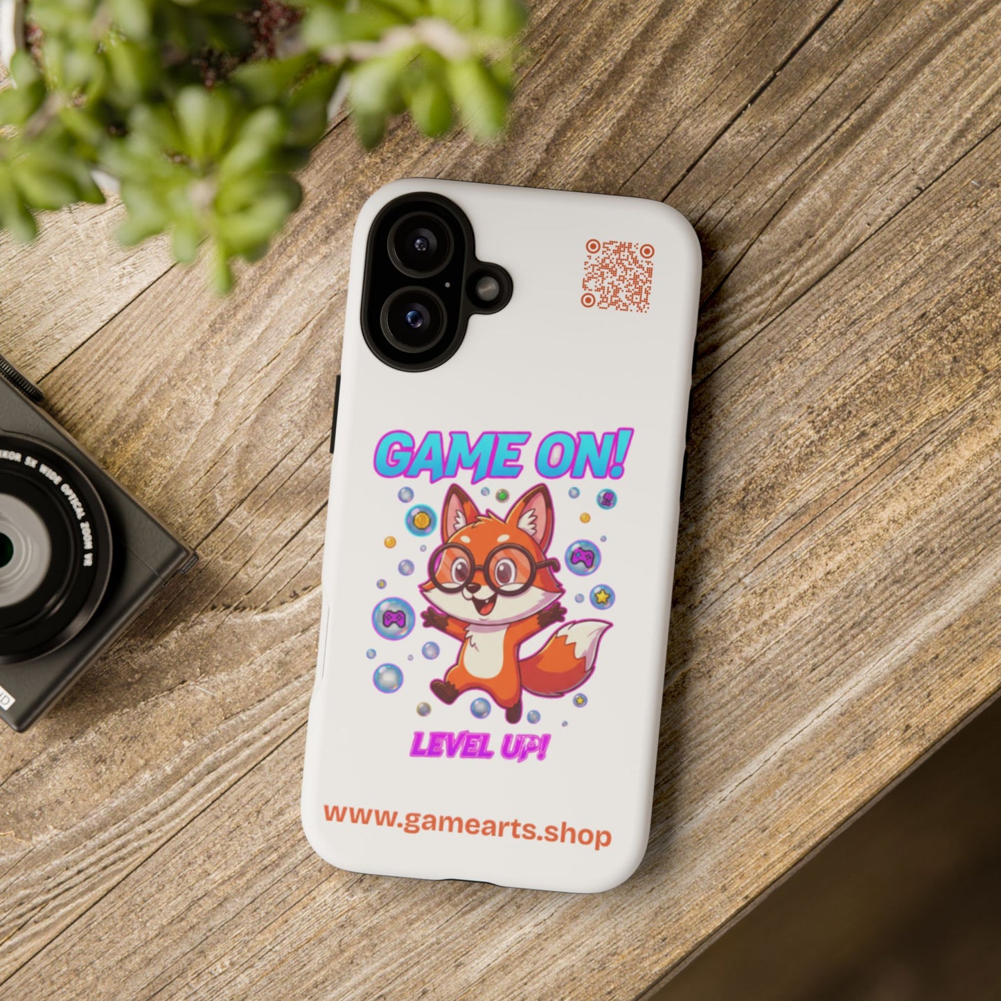 Game On Mobile Case - Cute Fox Design, Gamer Accessories, Phone Cover, Gift for Gamers, Level Up Style