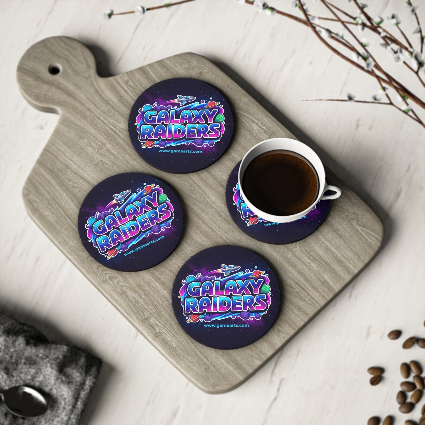 Galaxy Raiders Coasters - Gaming Accessories, Unique Party Favors, Home Decor, Geek Gifts, Table Protection