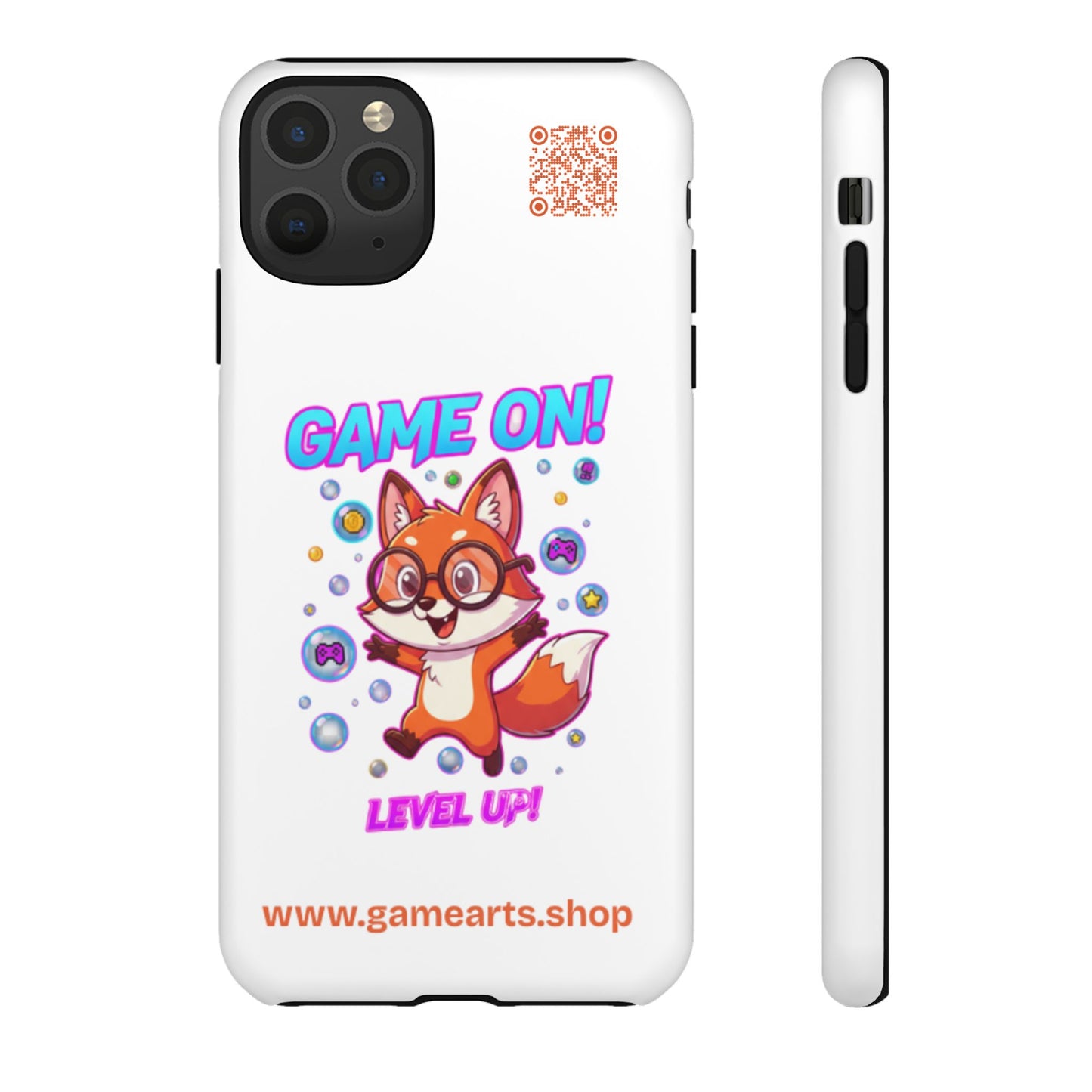 Game On Mobile Case - Cute Fox Design, Gamer Accessories, Phone Cover, Gift for Gamers, Level Up Style