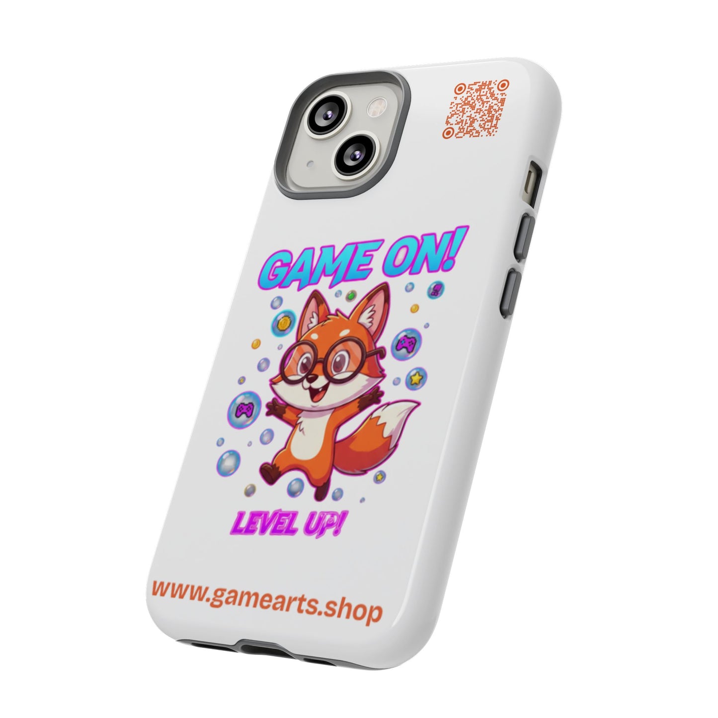Game On Mobile Case - Cute Fox Design, Gamer Accessories, Phone Cover, Gift for Gamers, Level Up Style