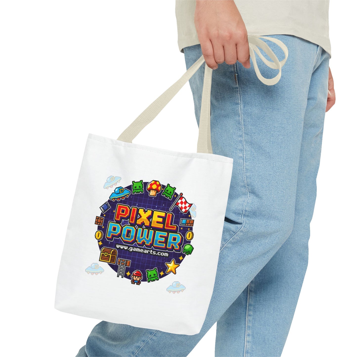 Gaming Tote Bag - Pixel Power Design, Gamer Gift, Eco-Friendly Shopping, Stylish Carryall, Fun Everyday Use