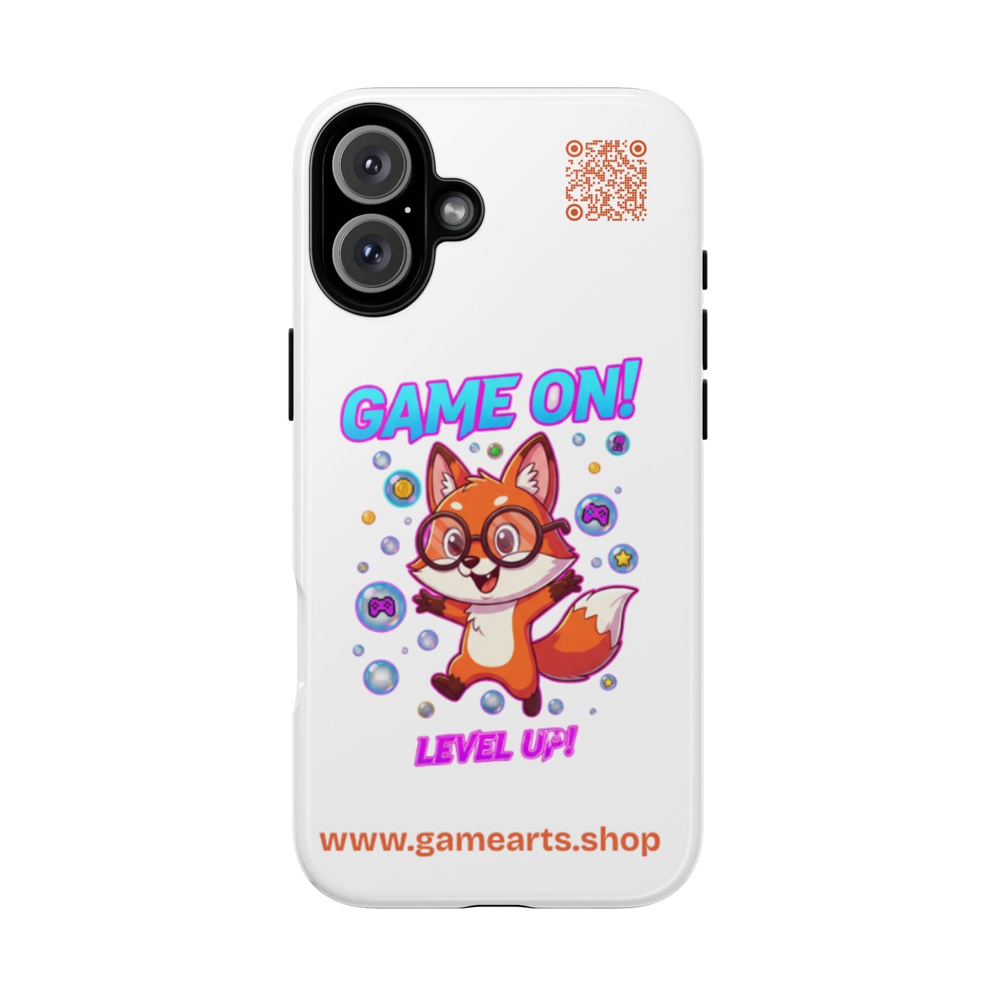 Game On Mobile Case - Cute Fox Design, Gamer Accessories, Phone Cover, Gift for Gamers, Level Up Style