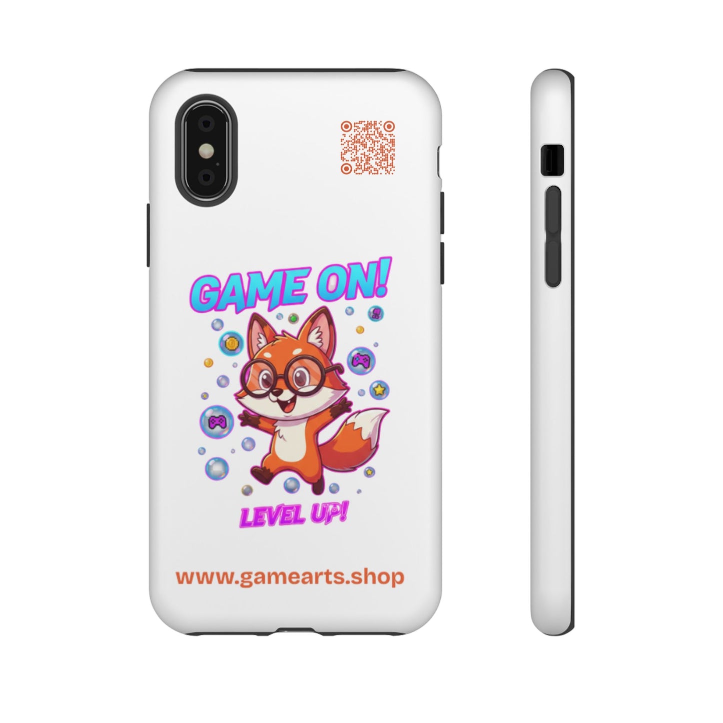 Game On Mobile Case - Cute Fox Design, Gamer Accessories, Phone Cover, Gift for Gamers, Level Up Style