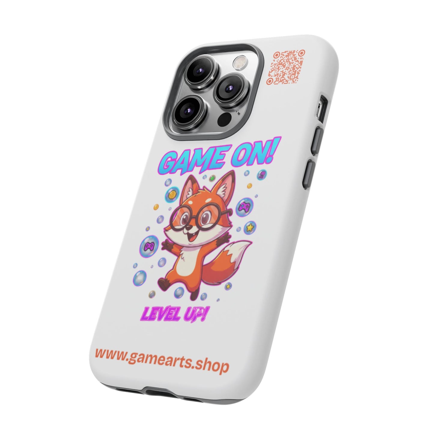 Game On Mobile Case - Cute Fox Design, Gamer Accessories, Phone Cover, Gift for Gamers, Level Up Style