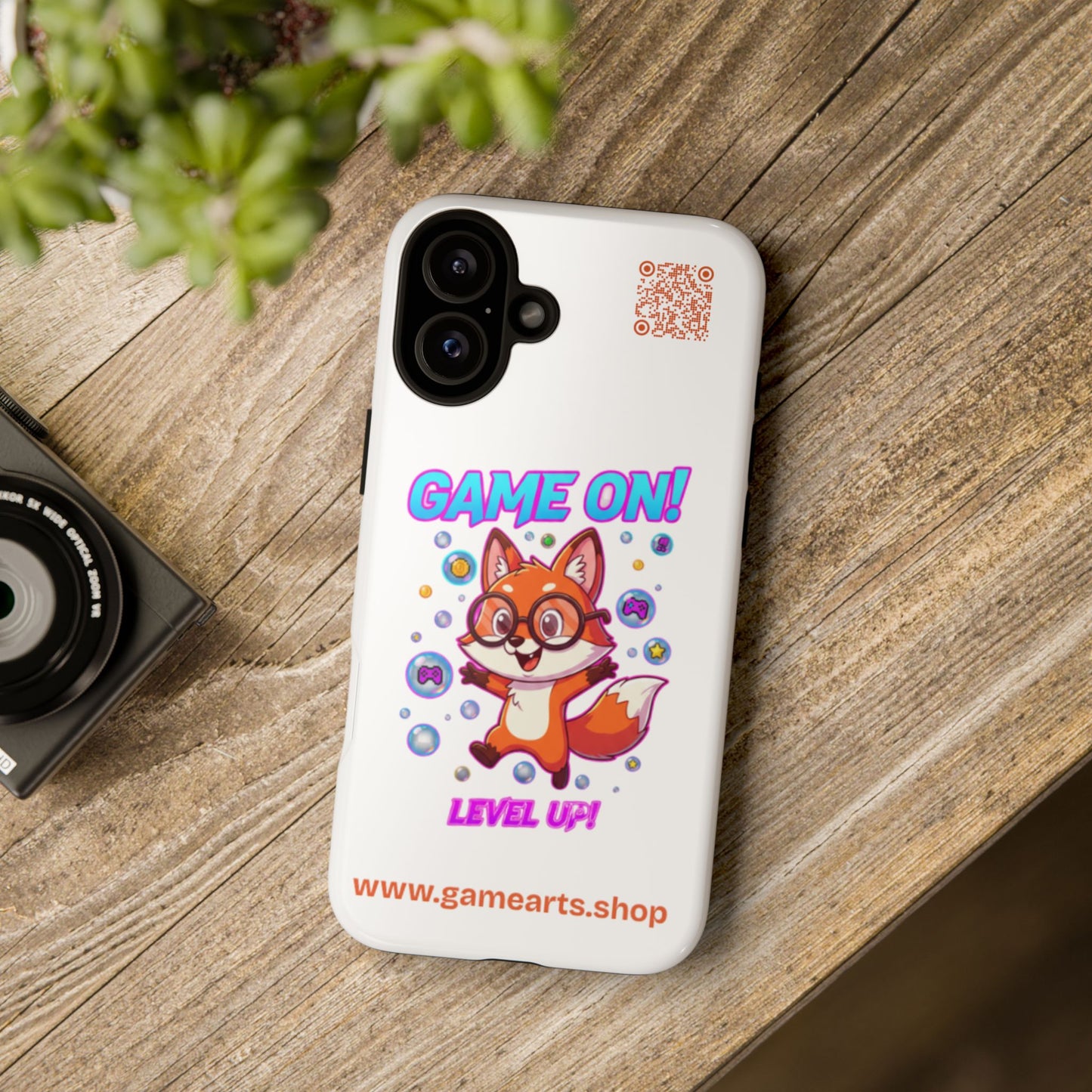 Game On Mobile Case - Cute Fox Design, Gamer Accessories, Phone Cover, Gift for Gamers, Level Up Style