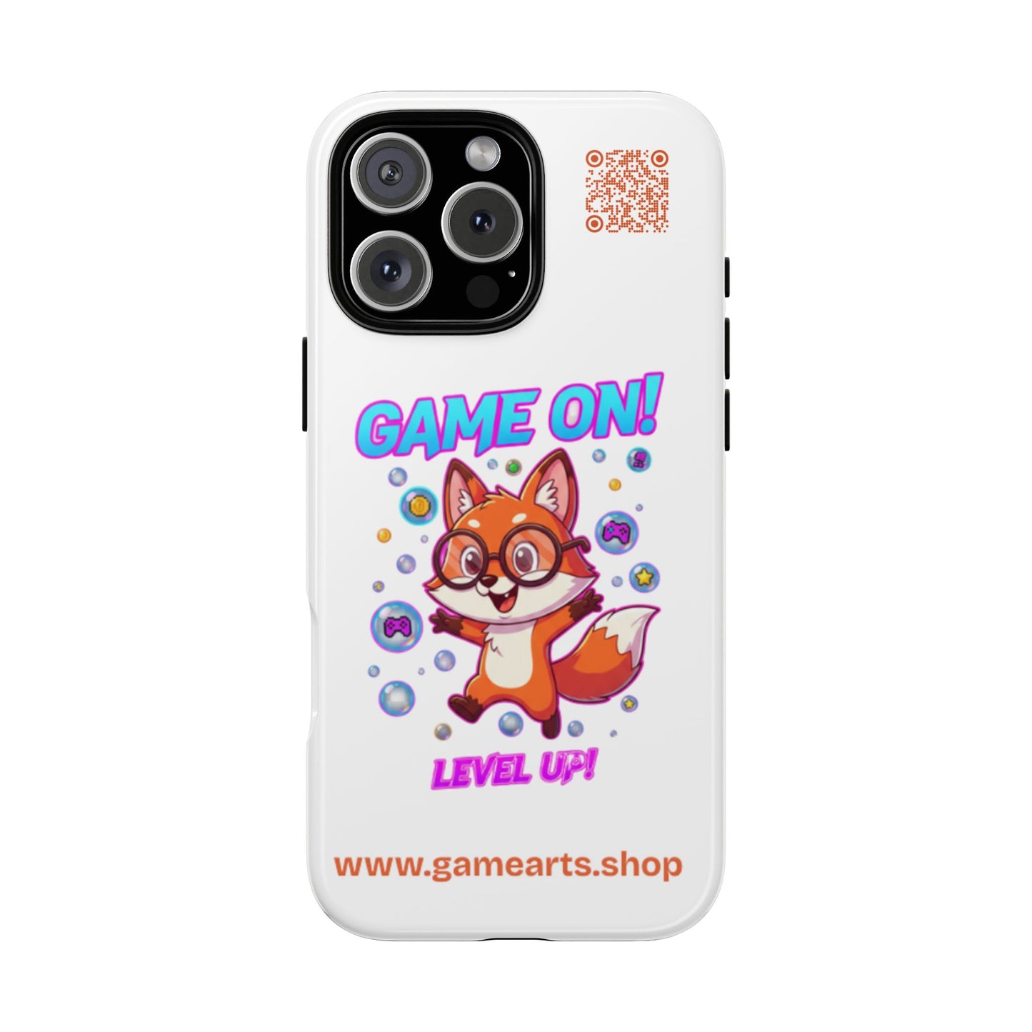 Game On Mobile Case - Cute Fox Design, Gamer Accessories, Phone Cover, Gift for Gamers, Level Up Style