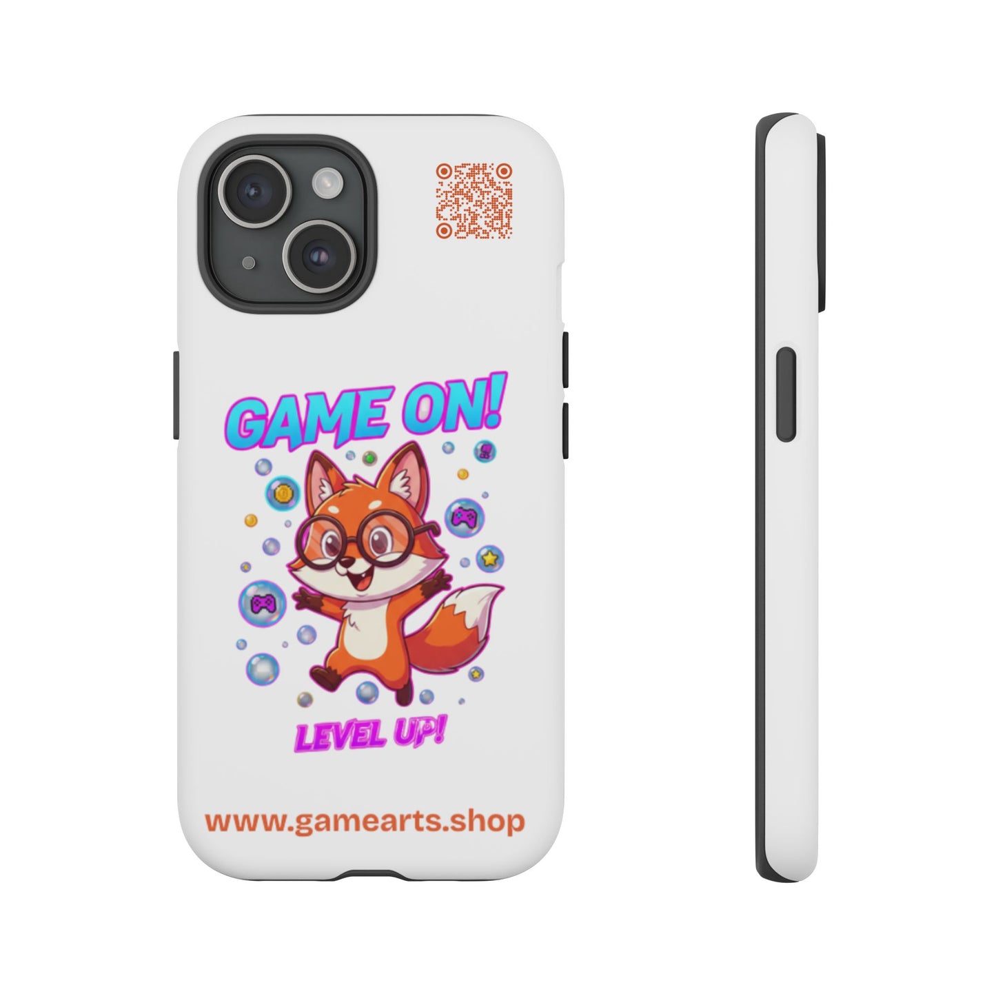 Game On Mobile Case - Cute Fox Design, Gamer Accessories, Phone Cover, Gift for Gamers, Level Up Style