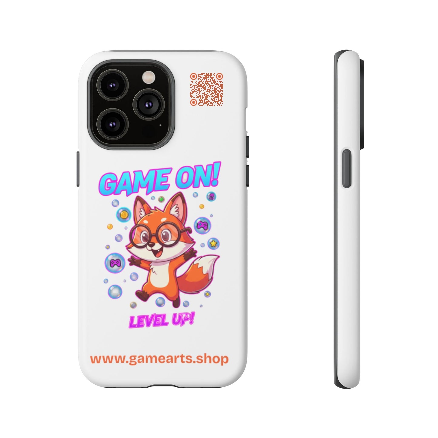 Game On Mobile Case - Cute Fox Design, Gamer Accessories, Phone Cover, Gift for Gamers, Level Up Style