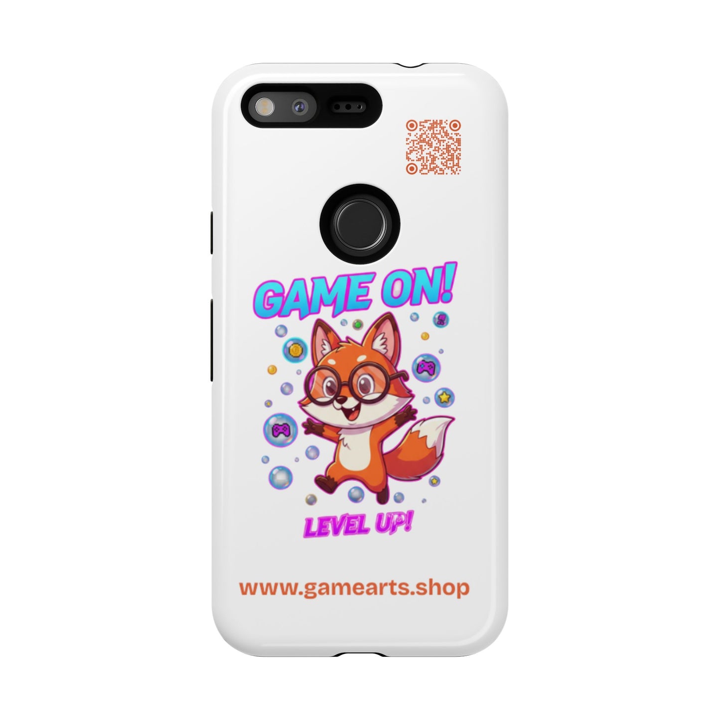 Game On Mobile Case - Cute Fox Design, Gamer Accessories, Phone Cover, Gift for Gamers, Level Up Style