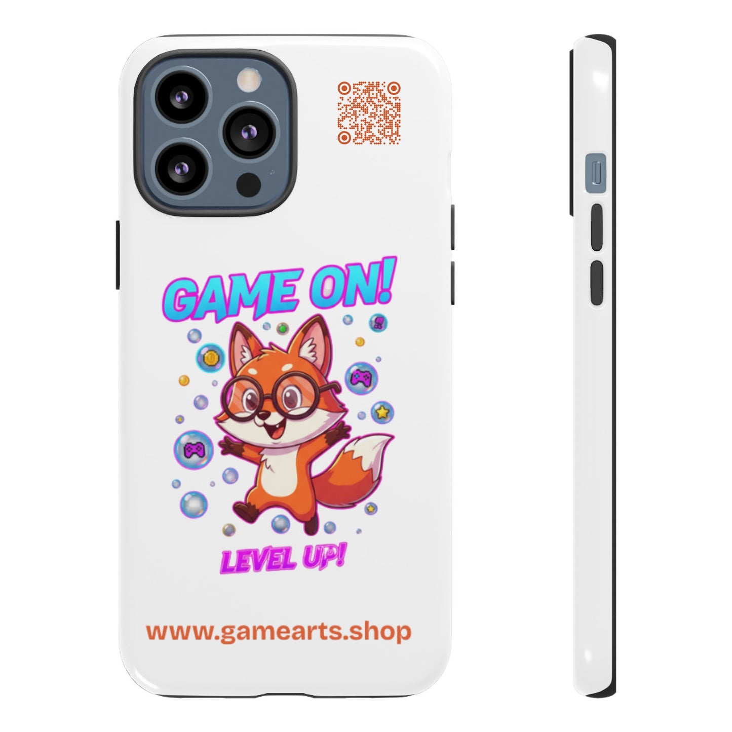 Game On Mobile Case - Cute Fox Design, Gamer Accessories, Phone Cover, Gift for Gamers, Level Up Style
