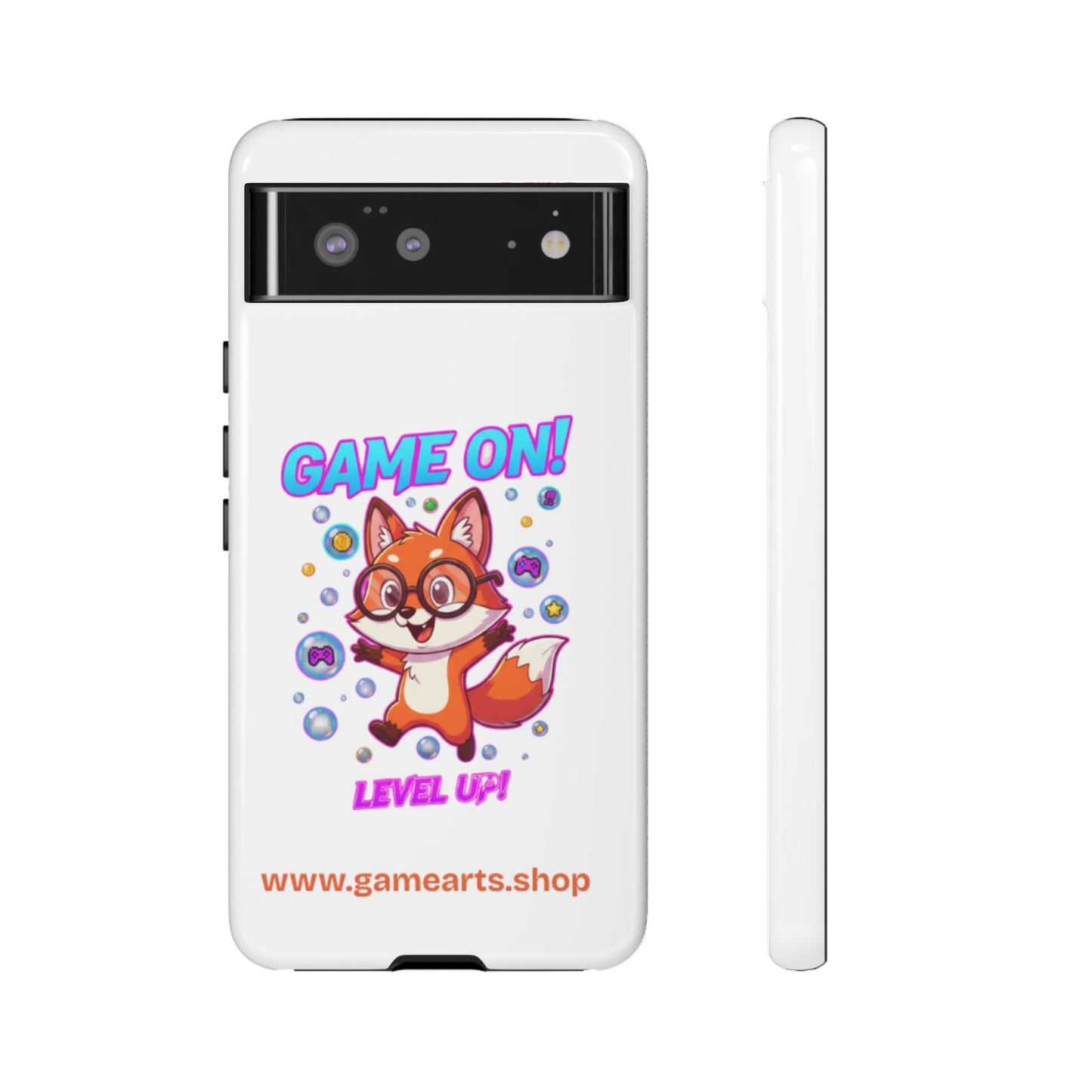 Game On Mobile Case - Cute Fox Design, Gamer Accessories, Phone Cover, Gift for Gamers, Level Up Style