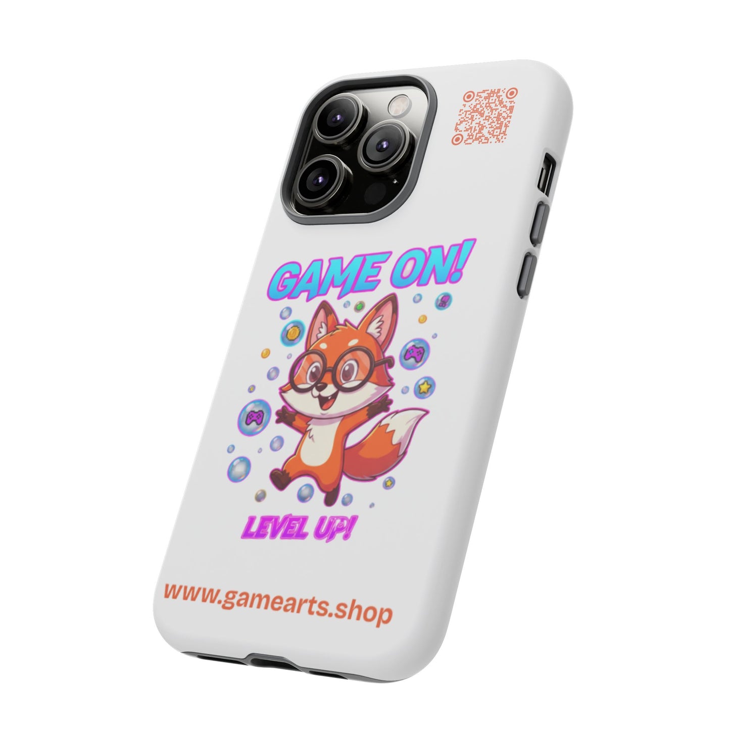 Game On Mobile Case - Cute Fox Design, Gamer Accessories, Phone Cover, Gift for Gamers, Level Up Style