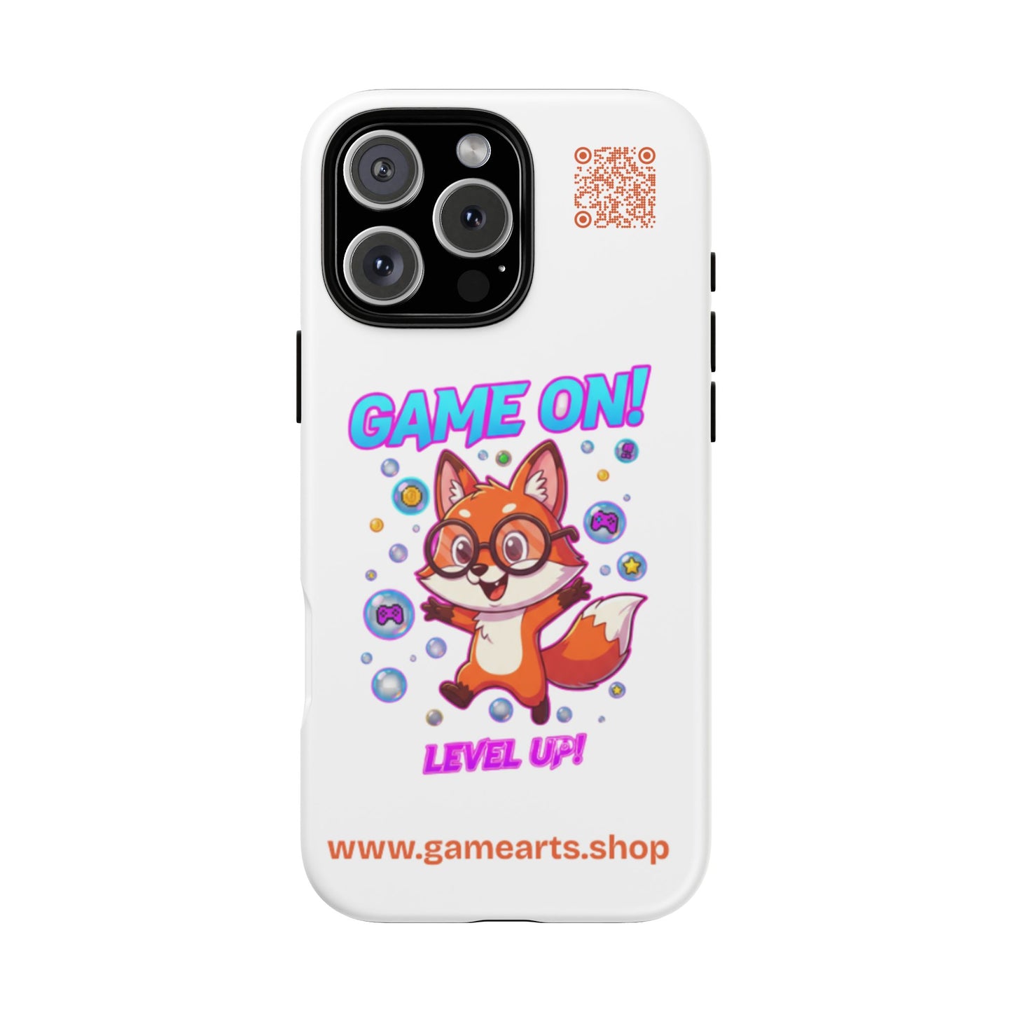 Game On Mobile Case - Cute Fox Design, Gamer Accessories, Phone Cover, Gift for Gamers, Level Up Style