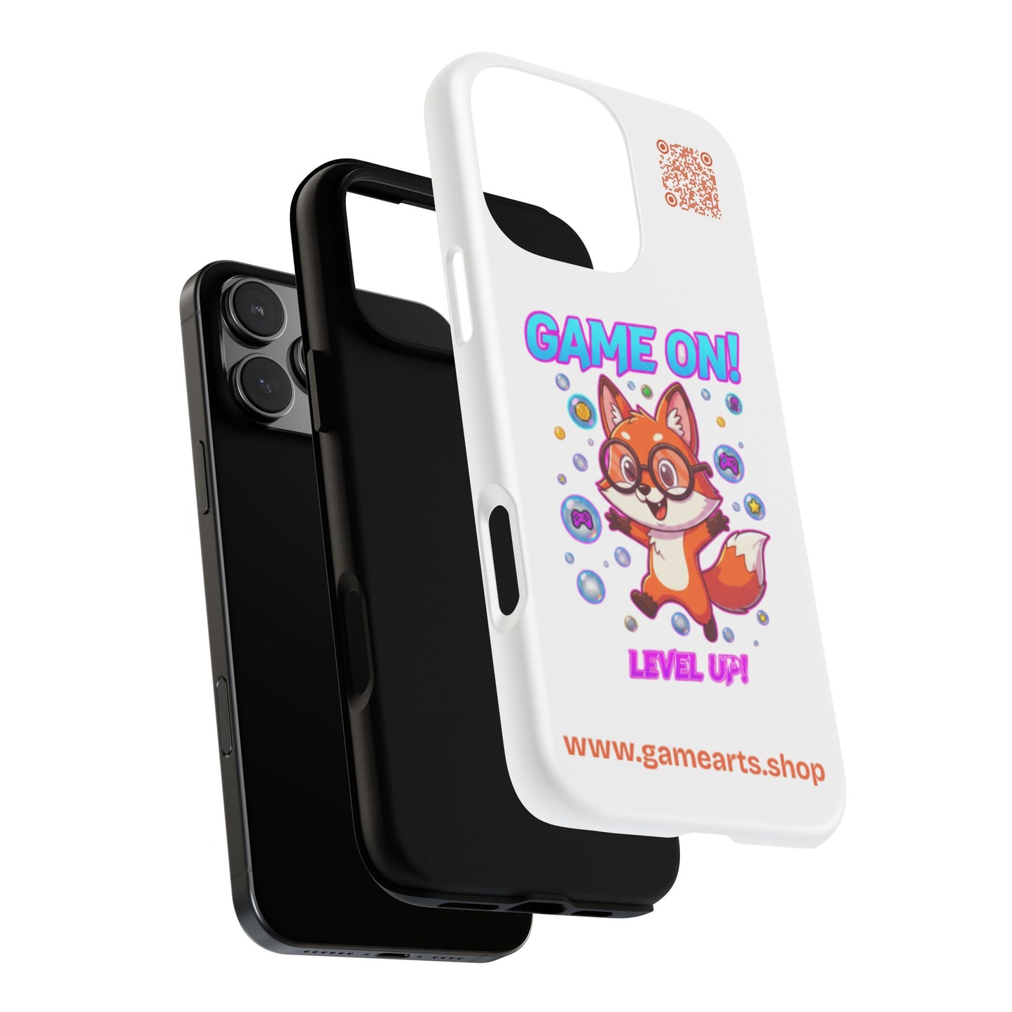 Game On Mobile Case - Cute Fox Design, Gamer Accessories, Phone Cover, Gift for Gamers, Level Up Style