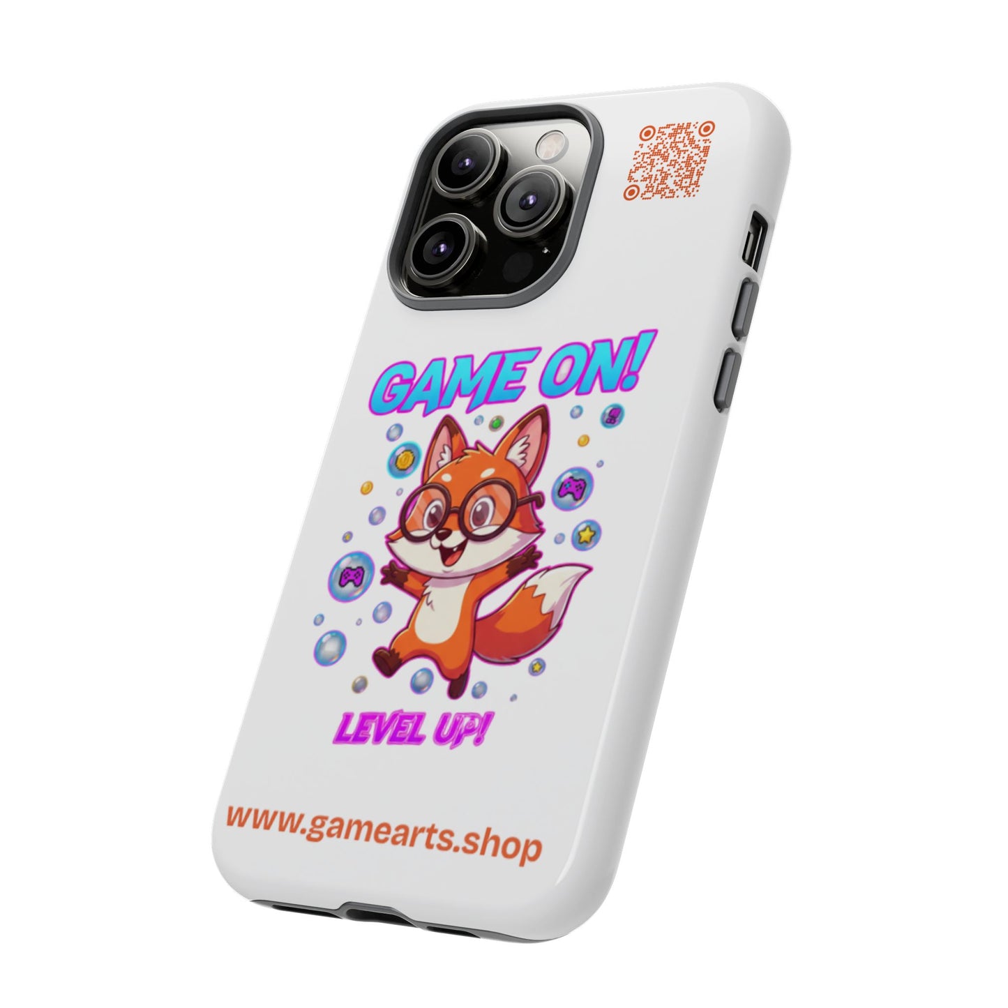 Game On Mobile Case - Cute Fox Design, Gamer Accessories, Phone Cover, Gift for Gamers, Level Up Style